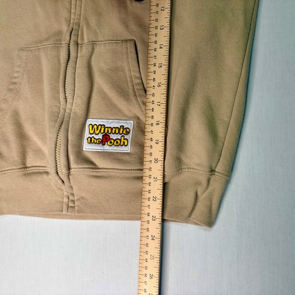 Disney Winnie the Pooh‎ Hoodie Sand Color Embroidered Patches Size S - Picture 7 of 7